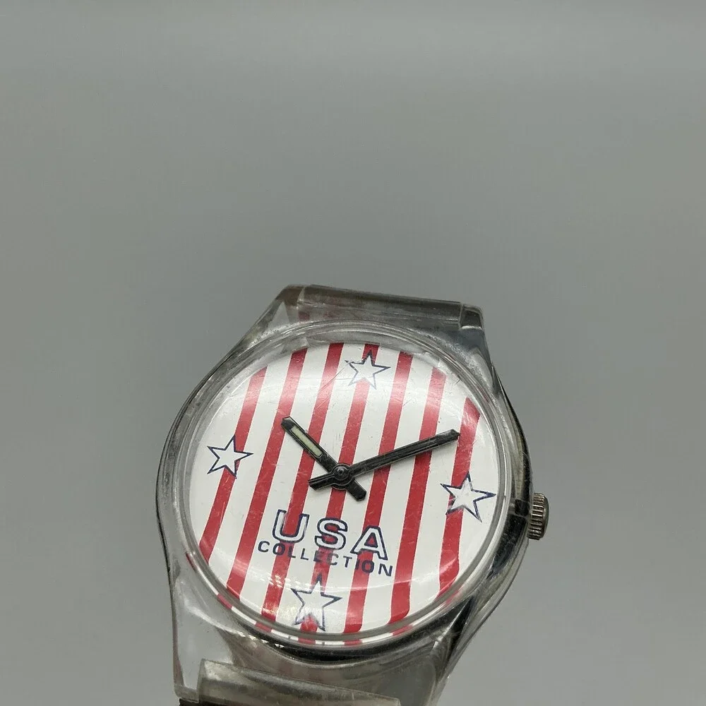 Vintage Fada USA Collection Unisex Watch 33mm Flag Red White Blue New Battery